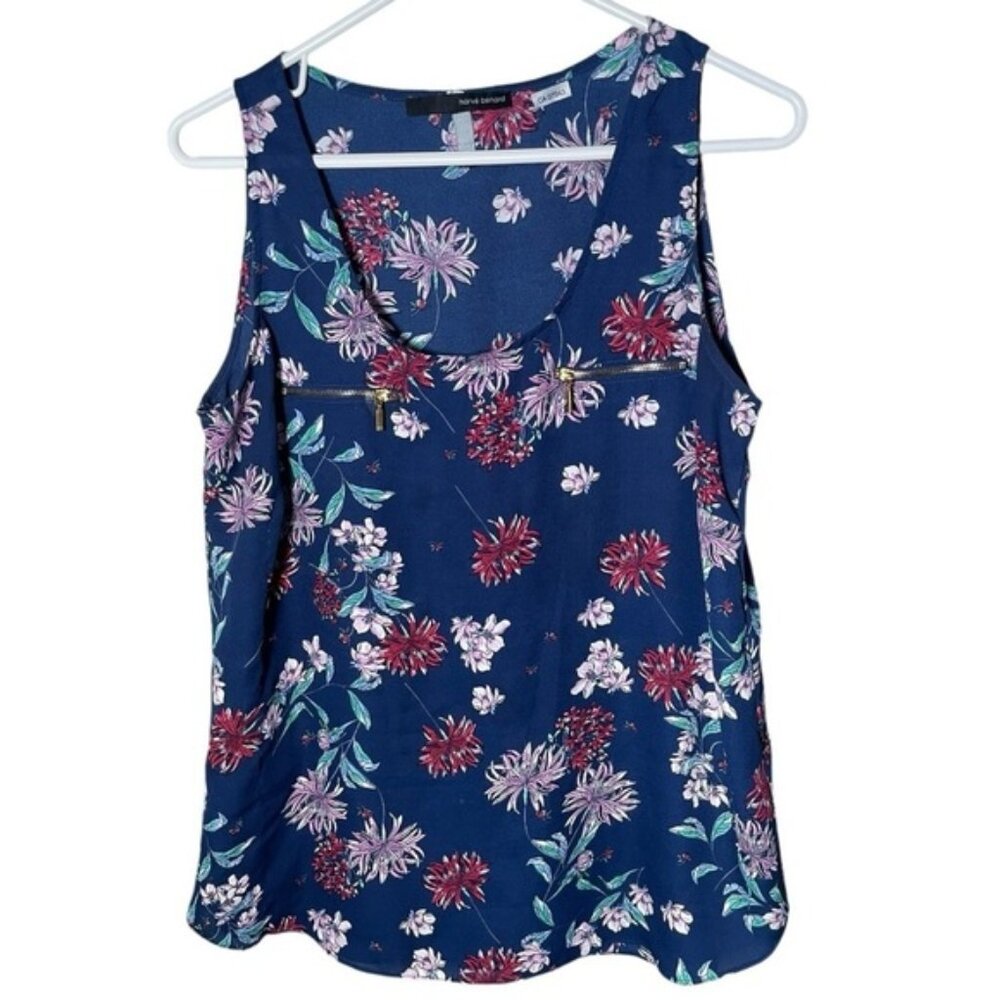 Harvé Benard Medium Tank Blouse Sleeveless Tops Floral Contemporary Shirt Navy M
